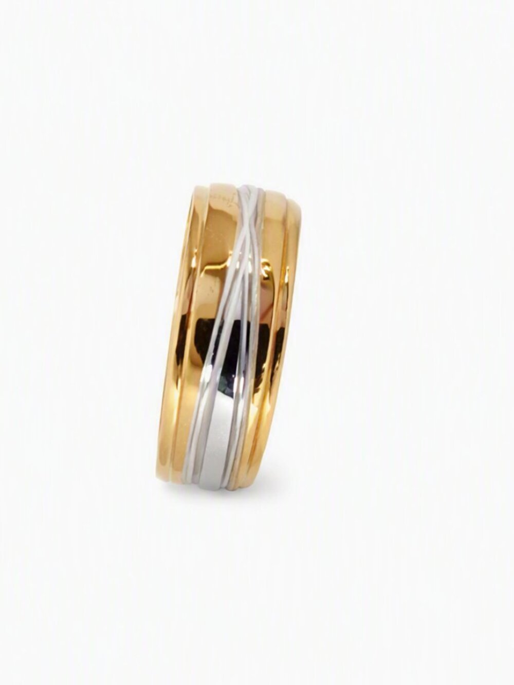 Size 8 Two‑Tone Stainless Steel Wedding Band – Gold & Silver Finish